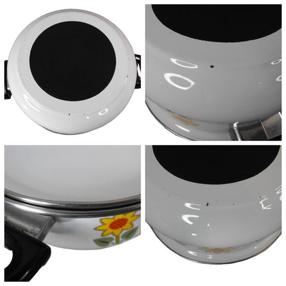 Retro Floral Enamel Cook Pot with Lid – Red/Yellow Flowers 2-Qt - Picture 6 of 12